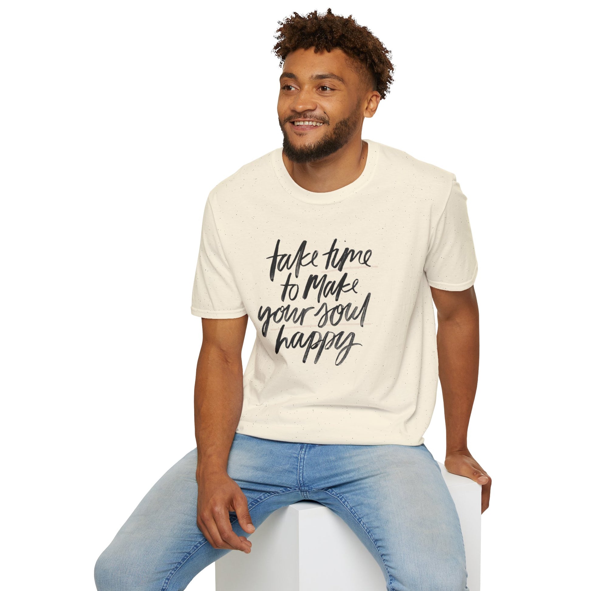 Inspirational Unisex Softstyle T-Shirt - 'Take Time to Make Your Soul Happy' - Rhythm & Drip