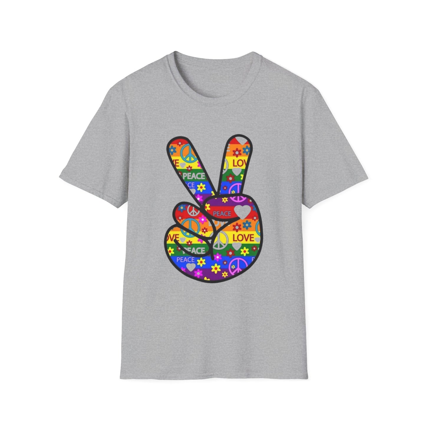 Colorful Peace and Love T-Shirt Sport Grey Printify T-Shirt Rhythm & Drip Apparel