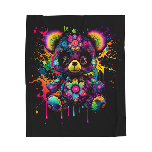Bear- Colorful Bear Plush Blanket for Cozy Nights, Throw Blanket, Kids Gift, Vibrant Decor, Birthday Present, Soft Plushie 50" × 60" Printify All Over Prints Rhythm & Drip Apparel