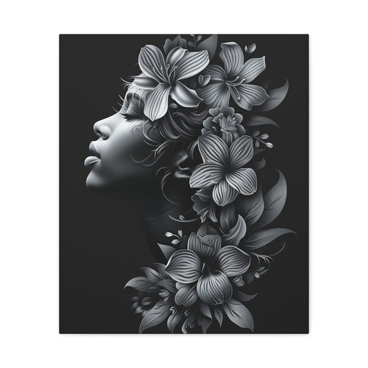 Woman- Bold Afro Woman Canvas Art, Black Art Print, Floral Wall Decor, Modern Home Decor, African American Artwork 20" x 24" (Vertical) 1.25" Printify Canvas Rhythm & Drip Apparel