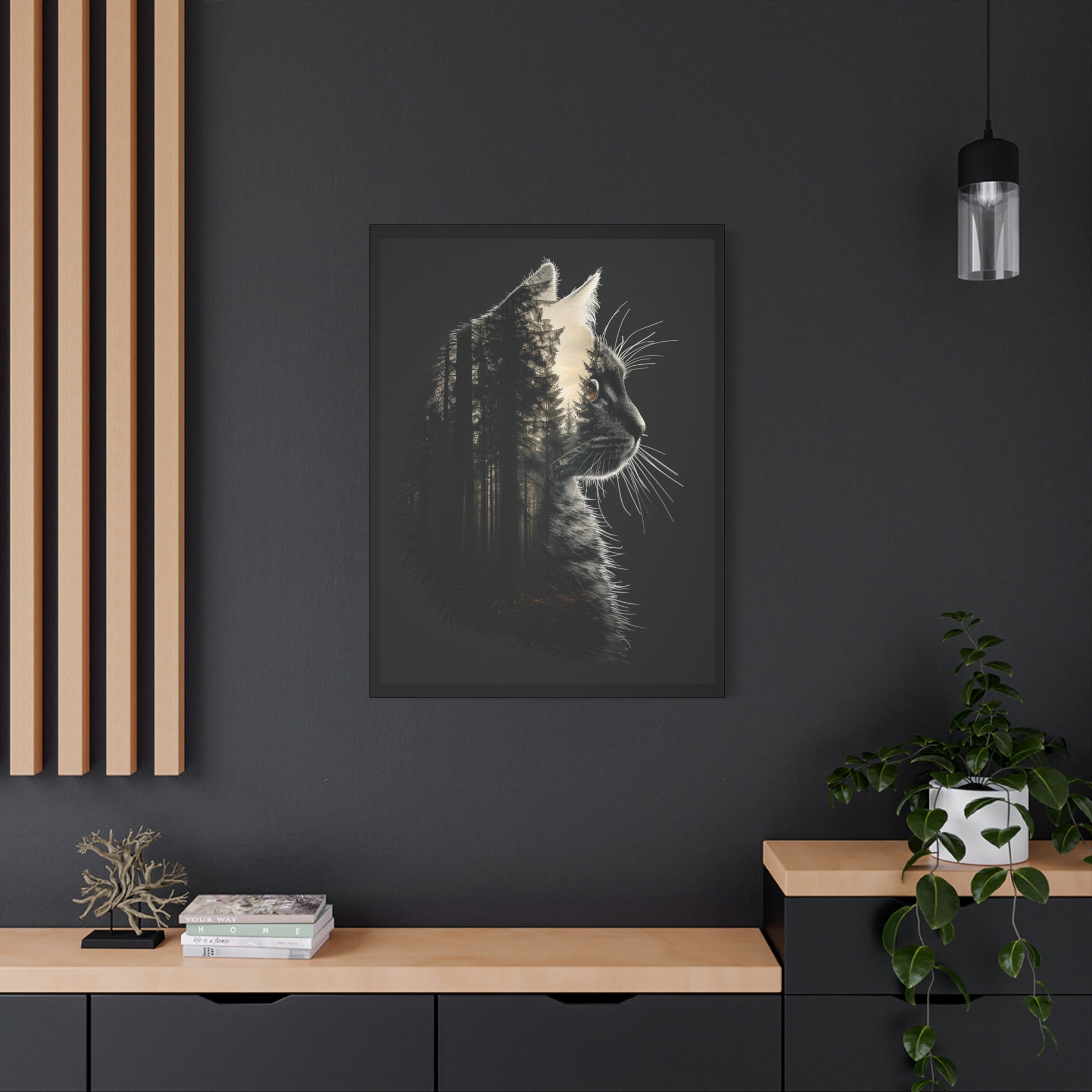 Cat- Black Cat Forest Canvas Art, Cat Lover Decor, Unique Wall Artwork, Modern Home Decoration, Gift for Animal Lovers, Nature-Inspired Art Rhythm & Drip Canvas Rhythm & Drip Apparel