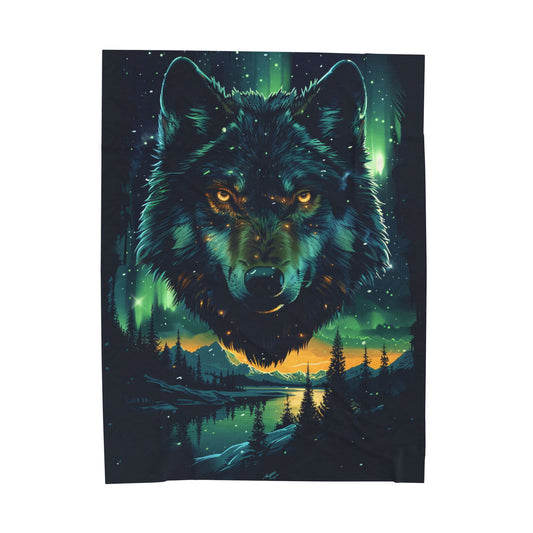 Wolf- Majestic Wolf Velveteen Plush Blanket | Cozy Home Decor, Perfect Gift for Animal Lovers, Camping, or Winter 60" × 80" Printify All Over Prints Rhythm & Drip Apparel