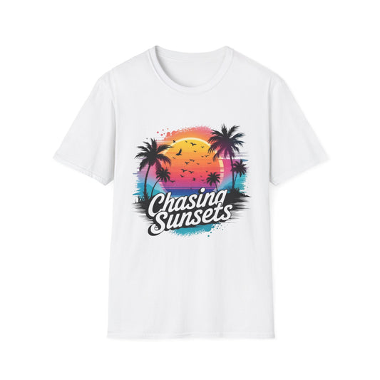 Summer- Chasing Sunsets T-Shirt White Printify T-Shirt Rhythm & Drip Apparel