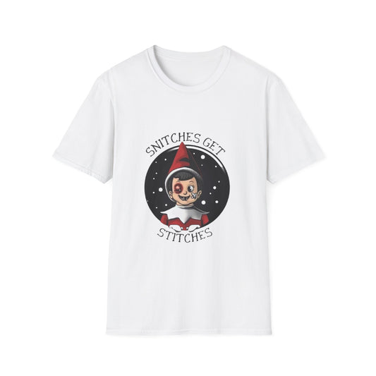 Christmas- Snitches Get Stitches Christmas T-Shirt White Printify T-Shirt Rhythm & Drip Apparel