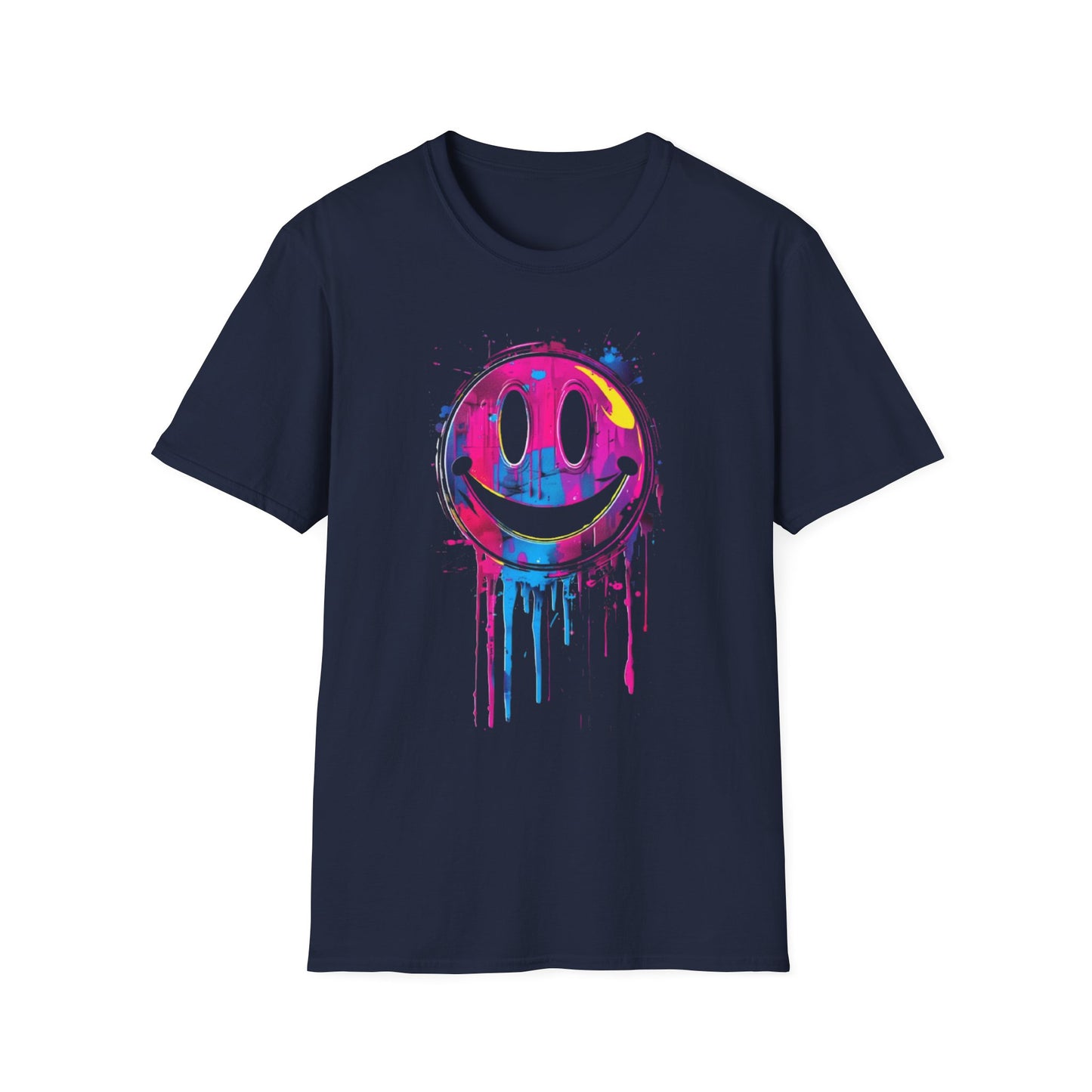 Vibrant Smiley Face Unisex T-Shirt Navy Printify T-Shirt Rhythm & Drip Apparel
