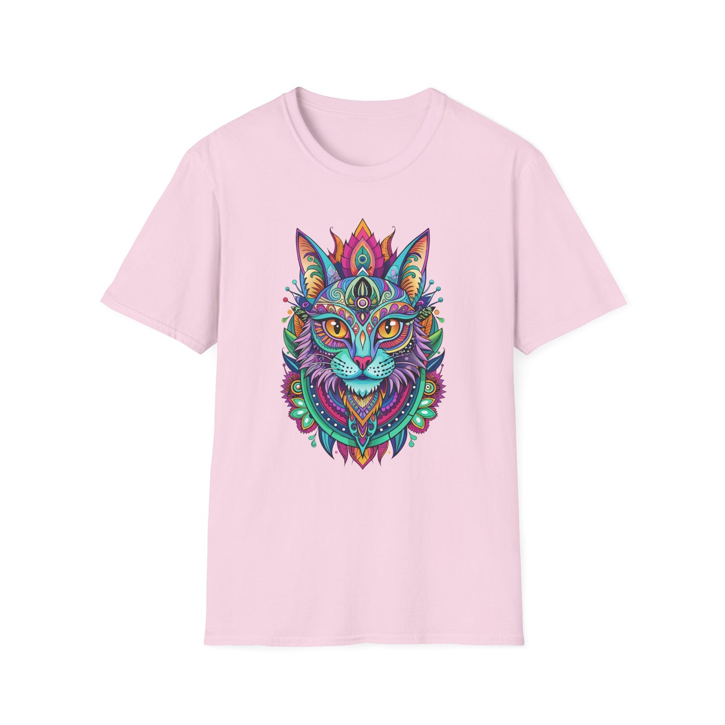 Psychedelic Cat Unisex T-Shirt - Softstyle Graphic Tee for Cat Lovers