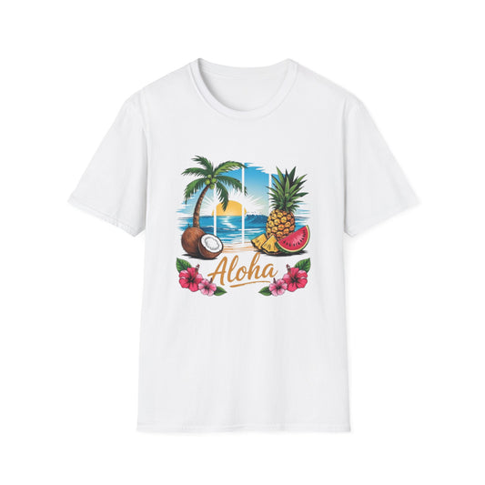Summer- Aloha Tropical T-Shirt White Printify T-Shirt Rhythm & Drip Apparel