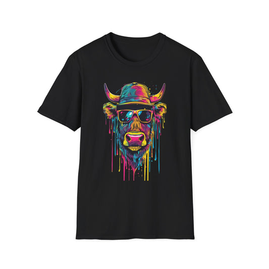 Colorful Cow Art T-Shirt Black Printify T-Shirt Rhythm & Drip Apparel