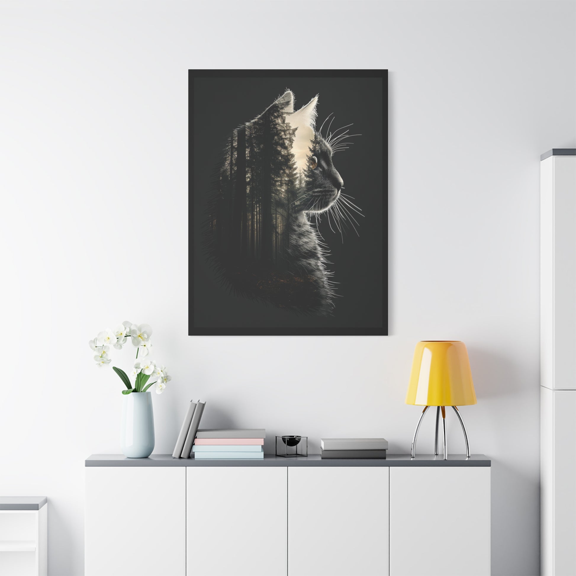 Cat- Black Cat Forest Canvas Art, Cat Lover Decor, Unique Wall Artwork, Modern Home Decoration, Gift for Animal Lovers, Nature-Inspired Art Rhythm & Drip Canvas Rhythm & Drip Apparel