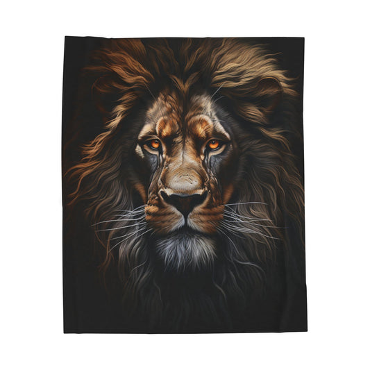 Lion- Print Velveteen Plush Blanket, Cozy Home Decor, Animal Lover Gift, Luxury Throw, Bed or Couch Blanket 50" × 60" Printify All Over Prints Rhythm & Drip Apparel