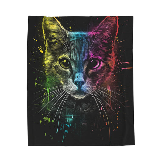 Cat- Rainbow Cat Velveteen Plush Blanket, Cozy Throw for Pet Lovers, Colorful Gift for Home Decor, Cat Lover's Blanket, Soft Plush Blanket 50" × 60" Printify All Over Prints Rhythm & Drip Apparel
