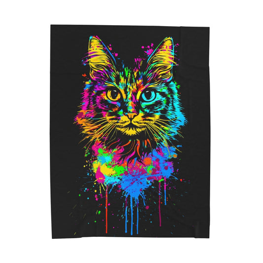 Cat- Colorful Cat Plush Blanket, Cozy Cat Decor, Feline Lover Gift, Vibrant Cat Throw, Birthday Gift for Cat Lovers 60" × 80" Printify All Over Prints Rhythm & Drip Apparel