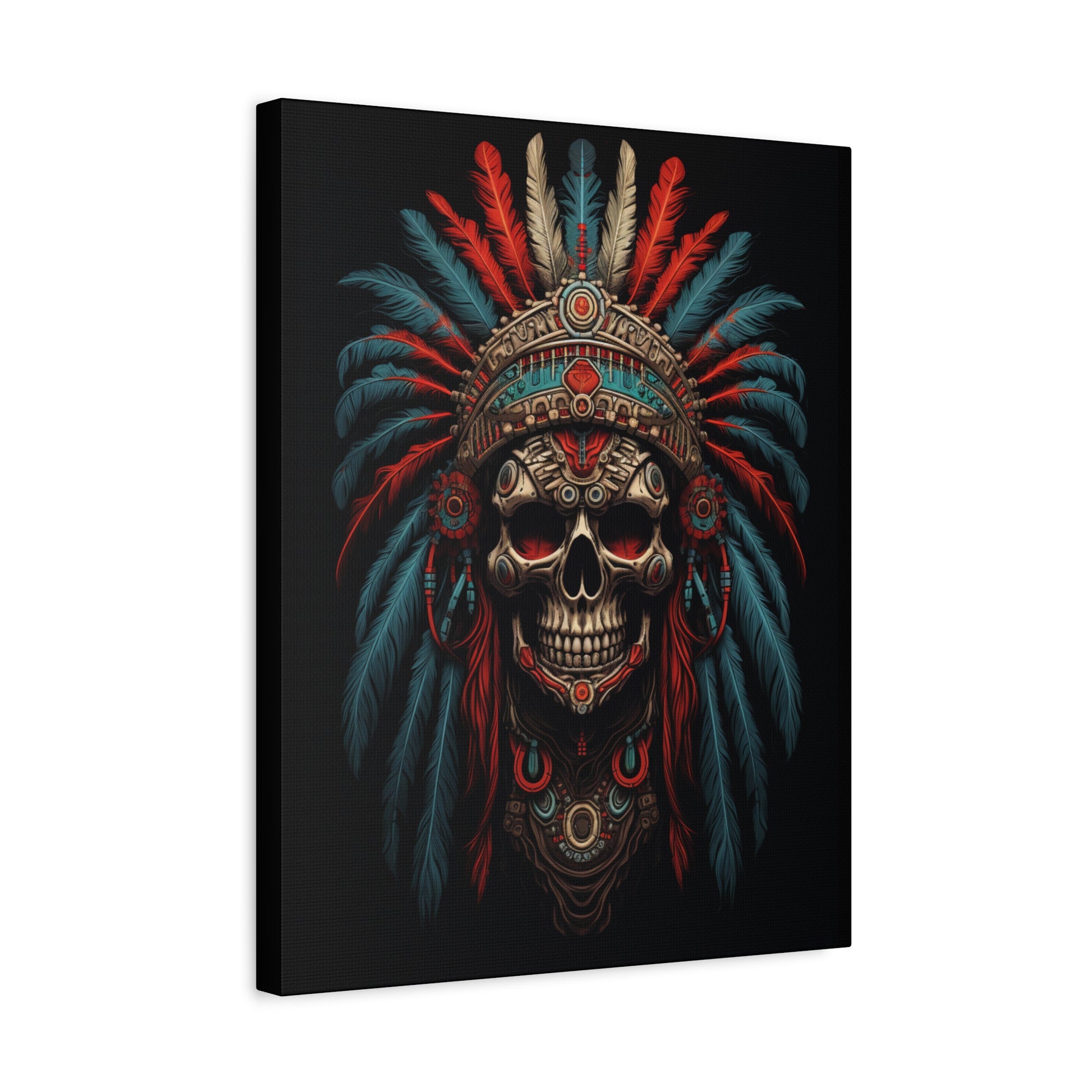 Skull- Bohemian Skull Warrior Canvas Art Print, Stretched Artwork for Home Decor, Tribal Wall Art, Unique Gift, Boho Aesthetic Rhythm & Drip Canvas Rhythm & Drip Apparel