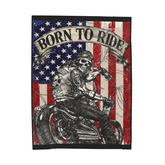 Biker- Born to Ride Velveteen Plush Blanket - Cozy Motorcycle Throw, Perfect Gift for Bikers, Home Décor, Road Trip Comfort, Great for All Seasons 60" × 80" Printify All Over Prints Rhythm & Drip Apparel