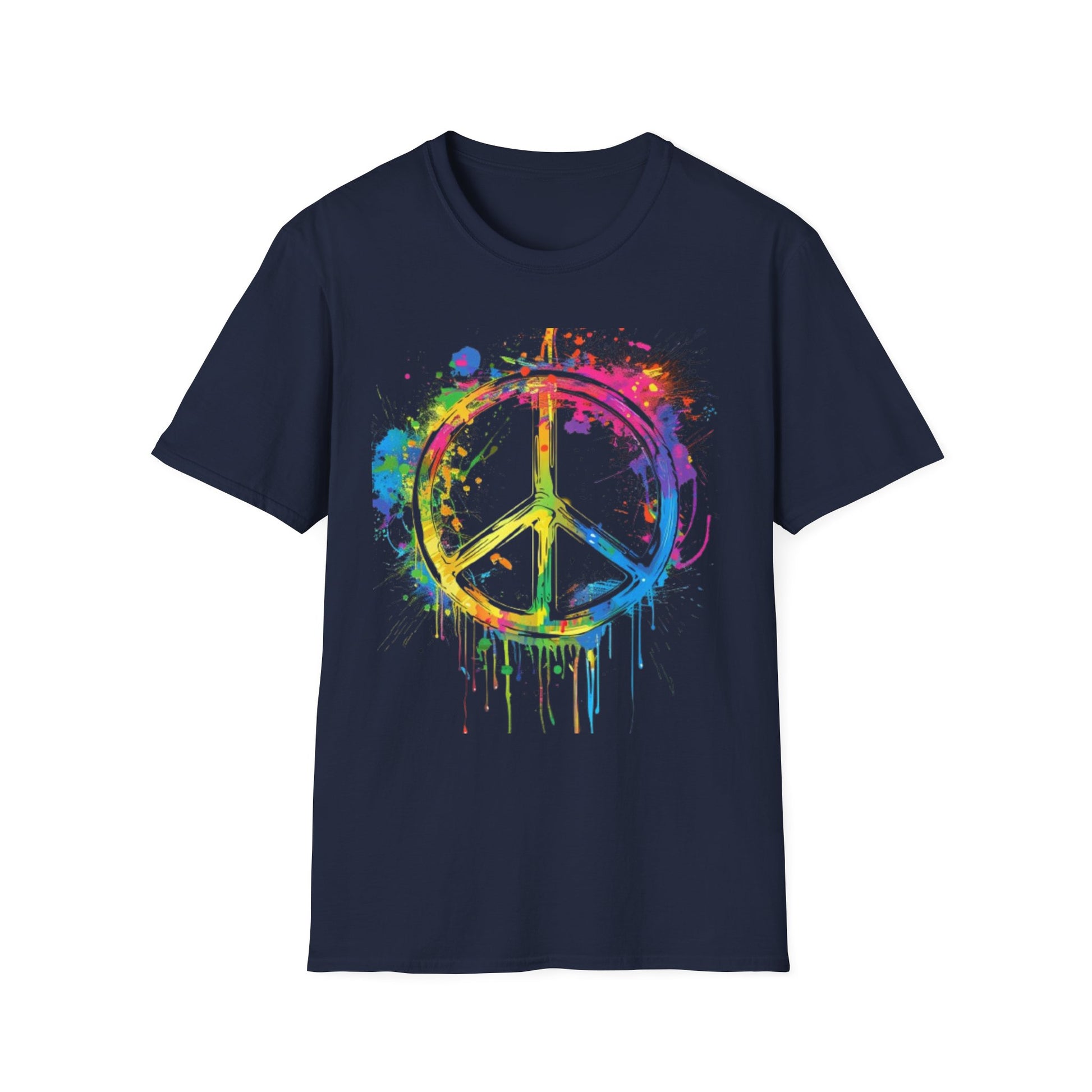 Vibrant Peace Sign T-Shirt Navy Printify T-Shirt Rhythm & Drip Apparel