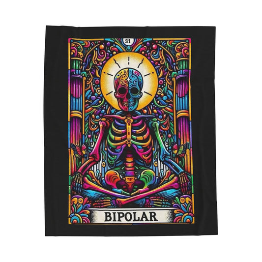 Tarot- Vibrant Bipolar Skeleton Plush Blanket, Cozy Art Blanket, Gift for Mental Health Awareness, Colorful Home Decor, Halloween Decor 50" × 60" Printify All Over Prints Rhythm & Drip Apparel