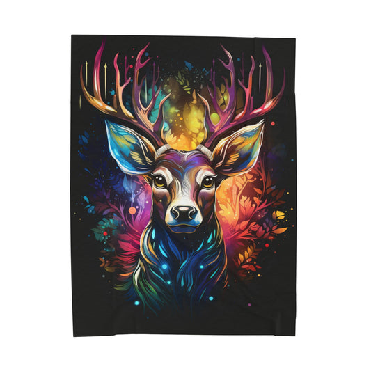 Deer- Artistic Forest Stag Velveteen Plush Blanket | Cozy Throw for Bedroom Decor, Gift for Wildlife Lovers, Christmas, Camping, Home 60" × 80" Printify All Over Prints Rhythm & Drip Apparel