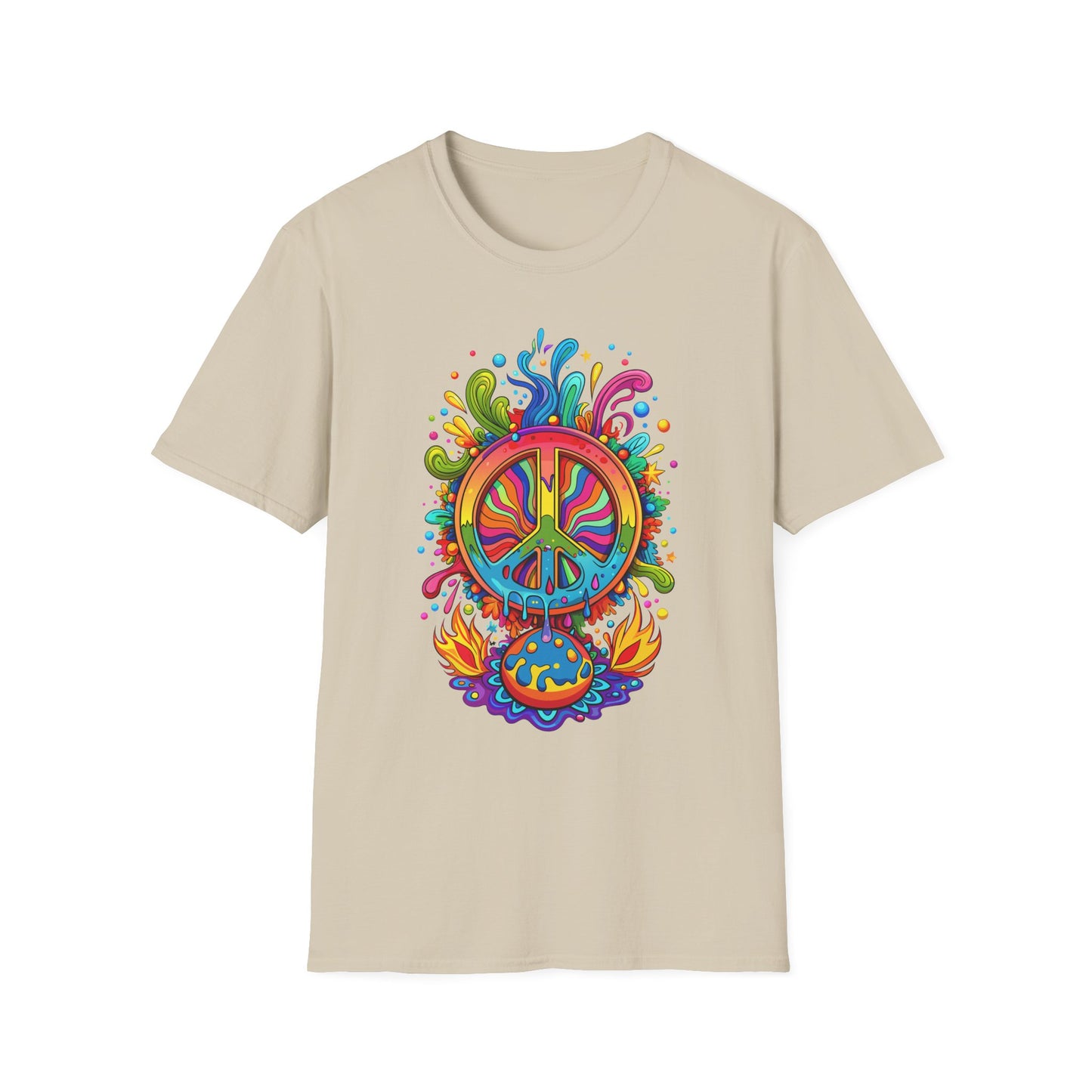 Vibrant Peace Sign T-Shirt Sand Printify T-Shirt Rhythm & Drip Apparel