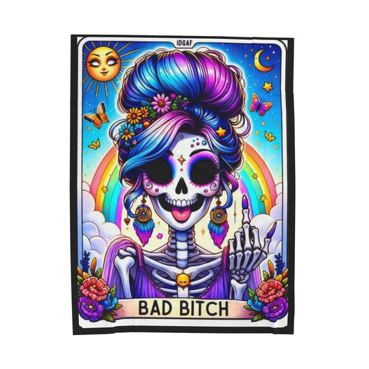 Tarot- Bad Bitch Velveteen Plush Blanket - Cozy Home Decor, Gothic Gift, Halloween Decor, Alternative Design, Quilted Bedspread 60" × 80" Printify All Over Prints Rhythm & Drip Apparel