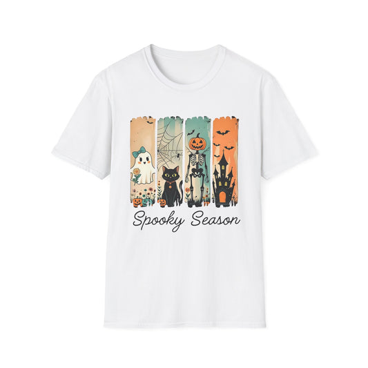 Cute Halloween Cat T-Shirt, Spooky Season Tee, Unisex Softstyle Shirt, Fall Fashion, Trick or Treat Outfit, Cat Lover Gift
