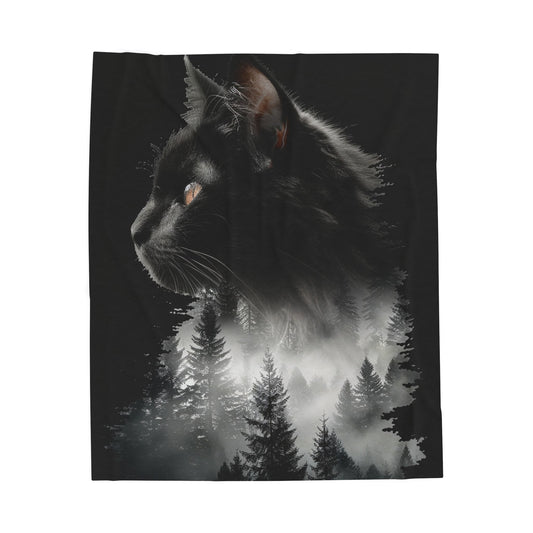 Cat- Mystical Cat Forest Velveteen Plush Blanket | Cozy Throw for Cat Lovers, Home Decor, Gifts, Halloween, Cat-Themed Decor 50" × 60" Rhythm & Drip All Over Prints Rhythm & Drip Apparel