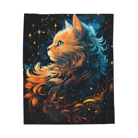 Cat- Cosmic Cat Velveteen Plush Blanket | Cozy Throw for Cat Lovers, Home Decor, Gift for Pet Owners, Starry Night Blanket, Astral Cat Design 50" × 60" Rhythm & Drip All Over Prints Rhythm & Drip Apparel