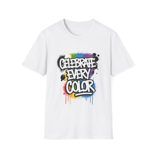 Celebrate Every Color LGTBQ T-Shirt White Printify T-Shirt Rhythm & Drip Apparel