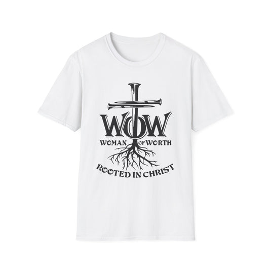 Woman of Worth, Rooted in Christ White Printify T-Shirt Rhythm & Drip Apparel