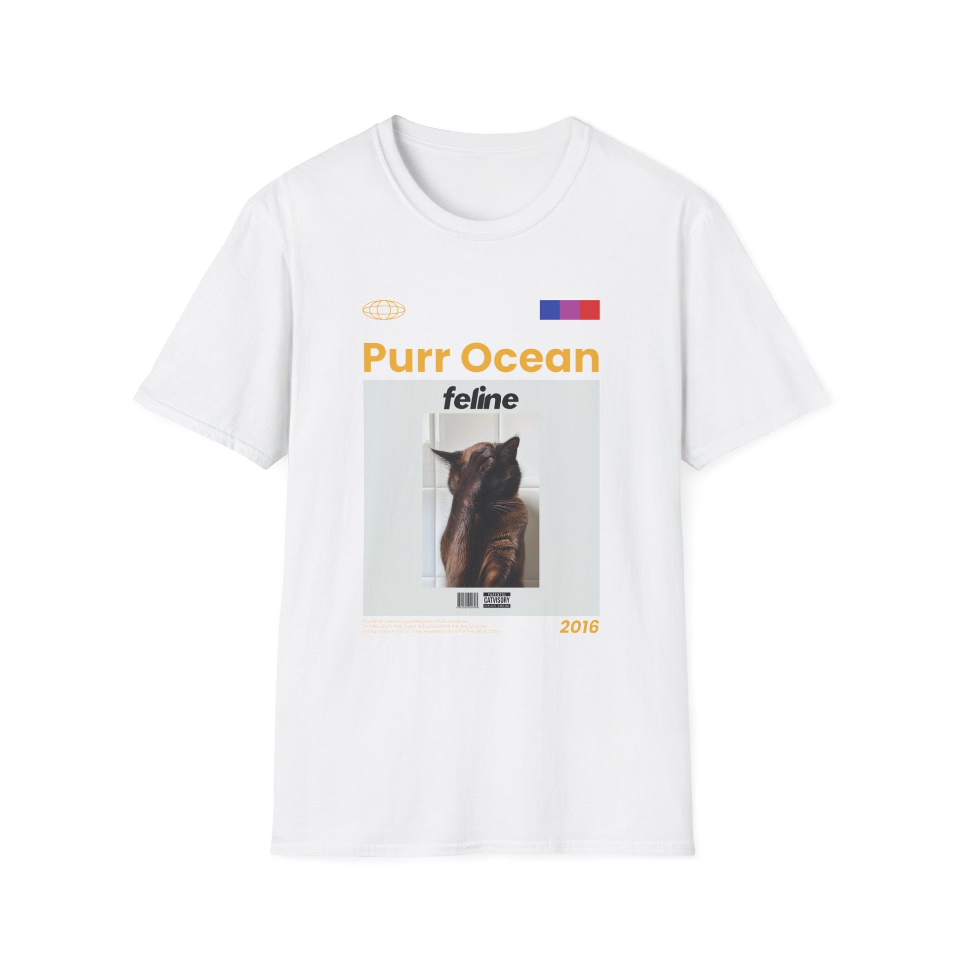 Music- Ocean Purr Cat T-Shirt White Printify T-Shirt Rhythm & Drip Apparel