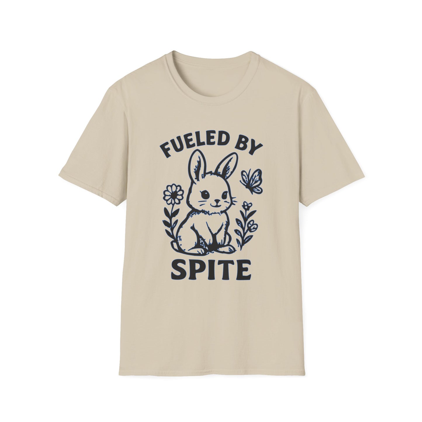 Funny Fueled By Spite Bunny T-Shirt| Cute Graphic Tee, Unisex Shirt, Gift for Animal Lovers, Casual Wear, Funny Apparel Sand Printify T-Shirt Rhythm & Drip Apparel