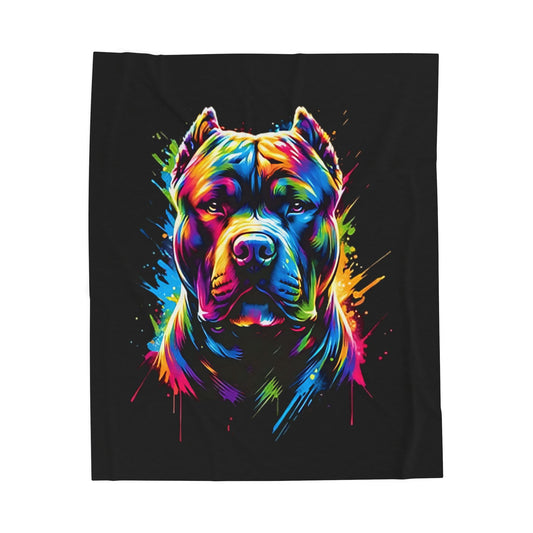 Dog- Colorful Pitbull Velveteen Plush Blanket, Cozy Dog Lover Gift, Home Decor, Pet Lover Blanket, Vibrant Throw Blanket, Animal Lover [...] 50" × 60" Printify All Over Prints Rhythm & Drip Apparel