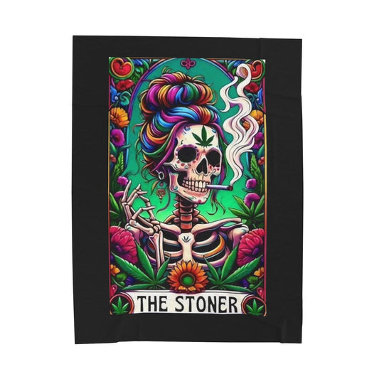 Tarot- Skull Stoner Velveteen Plush Blanket, Cozy Throw for Home, Gift for Smokers, Vibrant Decor, Halloween, Chill Vibes 60" × 80" Printify All Over Prints Rhythm & Drip Apparel