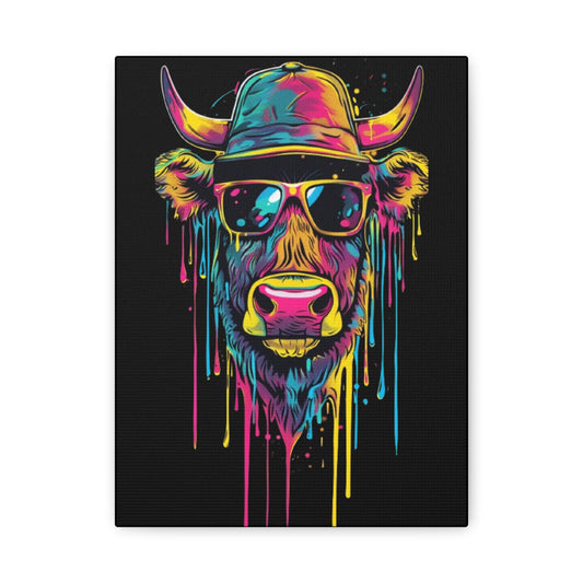 Cow- Colorful Cow Canvas Wall Art, Funky Cow Print for Home Decor, Cow Lover Gift, Bright Wall Hanging, Unique Art for Living Room 9" x 12" (Vertical) 1.25" Printify Canvas Rhythm & Drip Apparel