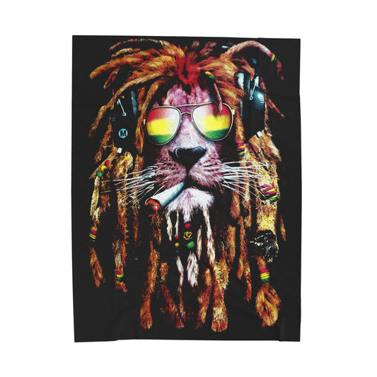 Lion- Reggae Lion Velveteen Plush Blanket, Cozy Throw for Music Lovers, Gift for Festivals, Soft Blanket for Home Decor 60" × 80" Printify All Over Prints Rhythm & Drip Apparel