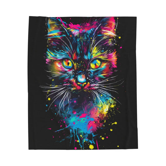 Cat- Colorful Cat Velveteen Plush Blanket, Cozy Blanket for Cat Lovers, Home Decor, Gift for Pet Owners, Colorful Cat Art Blanket 50" × 60" Printify All Over Prints Rhythm & Drip Apparel