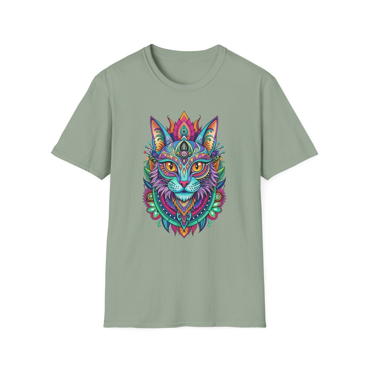Psychedelic Cat Unisex T-Shirt - Softstyle Graphic Tee for Cat Lovers