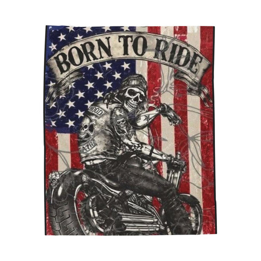 Biker- Born to Ride Velveteen Plush Blanket - Cozy Motorcycle Throw, Perfect Gift for Bikers, Home Décor, Road Trip Comfort, Great for All Seasons 50" × 60" Printify All Over Prints Rhythm & Drip Apparel