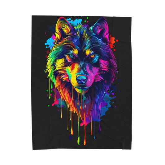 Wolf- Colorful Wolf Velveteen Plush Blanket - Cozy Throw, Gift for Animal Lovers, Home Decor, Perfect for All Occasions, Rainbow Art 60" × 80" Printify All Over Prints Rhythm & Drip Apparel
