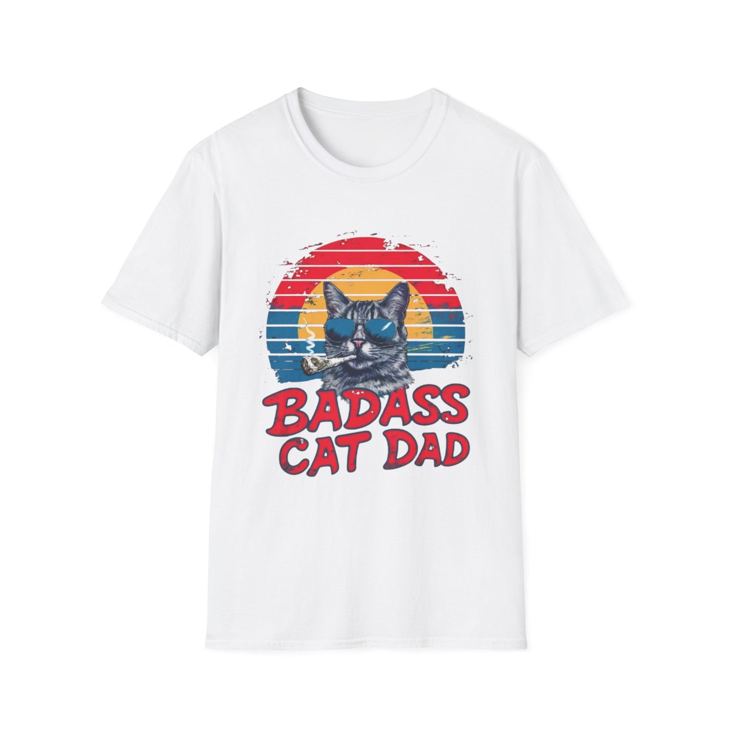 Badass Cat Dad T-Shirt White Printify T-Shirt Rhythm & Drip Apparel