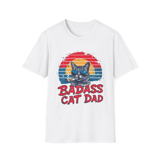 Badass Cat Dad T-Shirt White Printify T-Shirt Rhythm & Drip Apparel