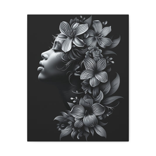 Woman- Bold Afro Woman Canvas Art, Black Art Print, Floral Wall Decor, Modern Home Decor, African American Artwork 16" x 20" (Vertical) 1.25" Printify Canvas Rhythm & Drip Apparel