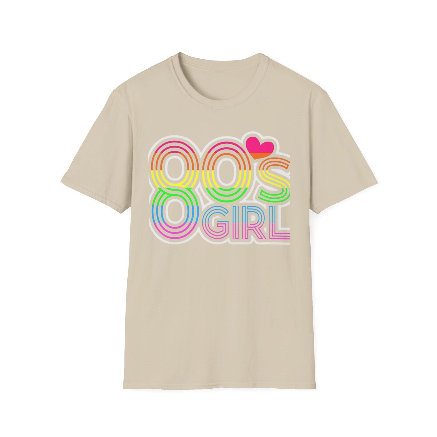 80s Retro 80's Girl Rainbow T-Shirt Sand Printify T-Shirt Rhythm & Drip Apparel
