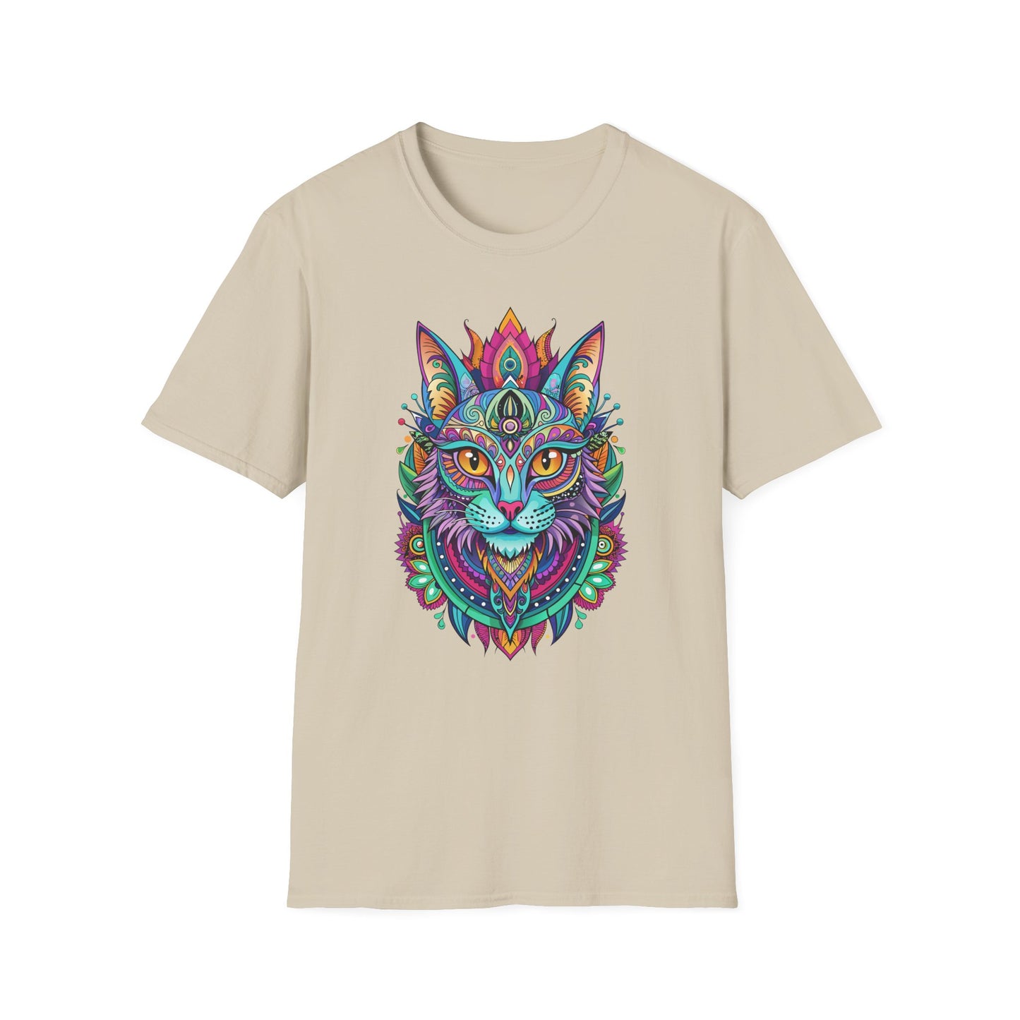 Psychedelic Cat Unisex T-Shirt - Softstyle Graphic Tee for Cat Lovers