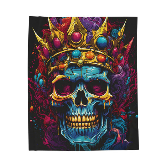 Skull- Vibrant Skull Crown Velveteen Plush Blanket, Cozy Throw for Halloween, Unique Gift for Festival Lovers, Decorative Home Accent, Soft Blanket 50" × 60" Printify All Over Prints Rhythm & Drip Apparel