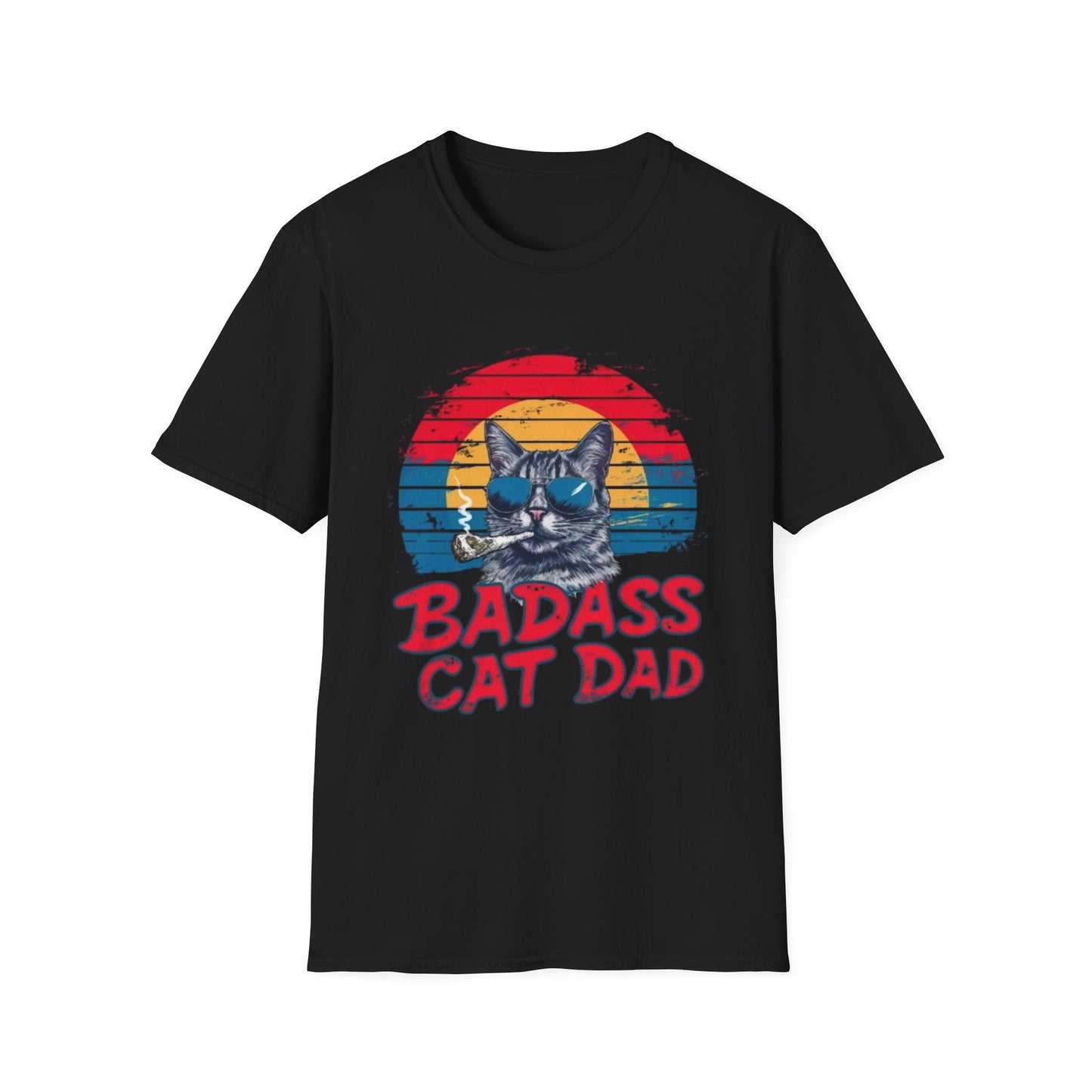 Badass Cat Dad T-Shirt Black Printify T-Shirt Rhythm & Drip Apparel