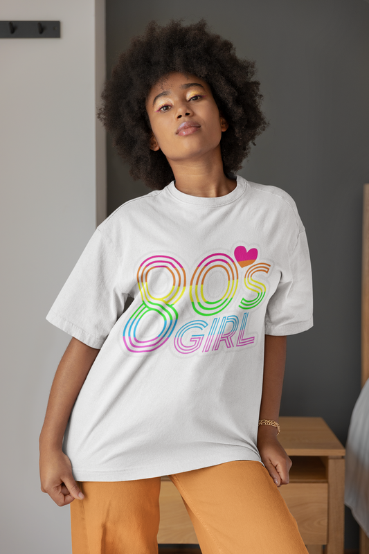 80s Retro 80's Girl Rainbow T-Shirt Printify T-Shirt Rhythm & Drip Apparel