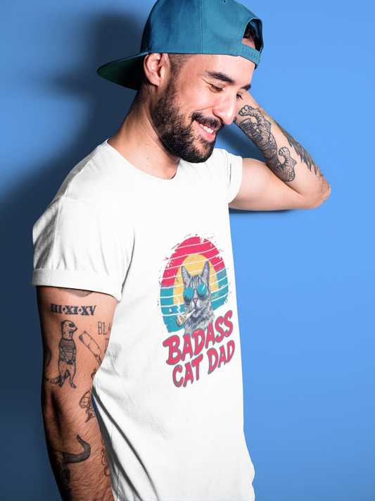 Badass Cat Dad T-Shirt Printify T-Shirt Rhythm & Drip Apparel