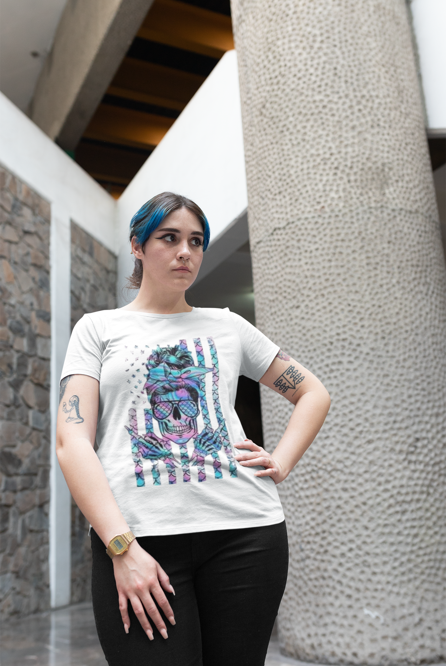 Vibrant Skull Flag Graphic T-Shirt Printify T-Shirt Rhythm & Drip Apparel