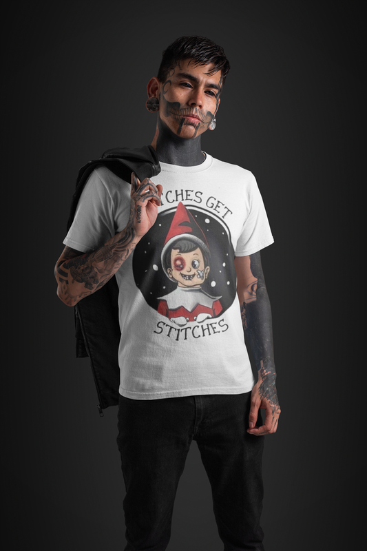 Christmas- Snitches Get Stitches Christmas T-Shirt Printify T-Shirt Rhythm & Drip Apparel