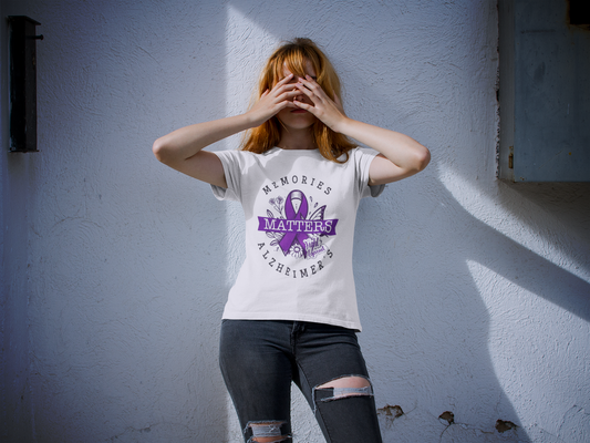 Alzheimer Awareness- Memories Matter Unisex T-Shirt White Printify T-Shirt Rhythm & Drip Apparel